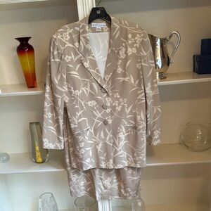 Silk Floral Beige Women's Skirt Suit set by Miller Shor -Size 10